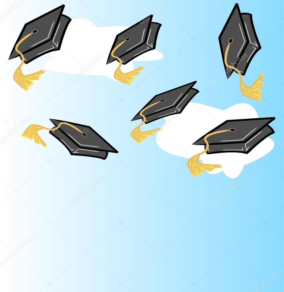 Graduation caps in the air - vector