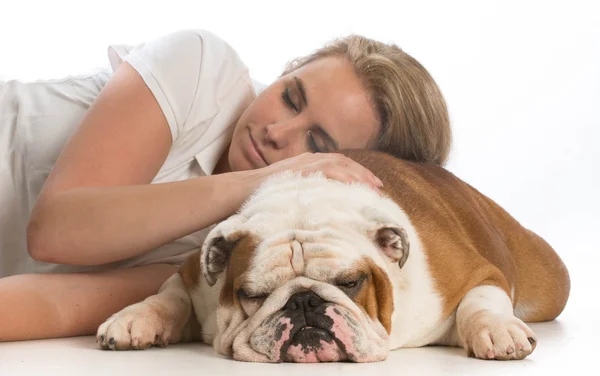 Vrouw en haar hond — Stockfoto