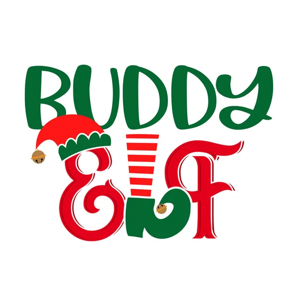 バディエルフ クリスマスの家族の服や醜いセーターのためのフレーズ Xmasの挨拶カード 招待状の手書きのレタリング Tシャツ マグカップ ギフト 印刷機に適しています サンタの小さなヘルパー隊 — ストックベクタ