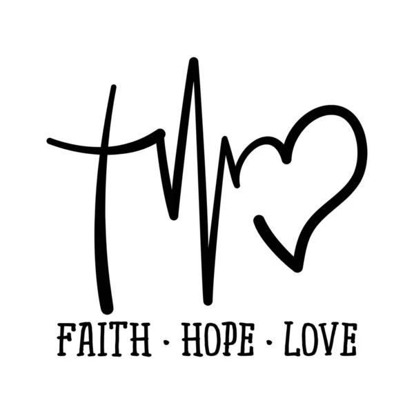 Faith Hope Love Yazısıyla Vektör Kaligrafi Çapraz Yazı Kalp Kalp — Stok Vektör