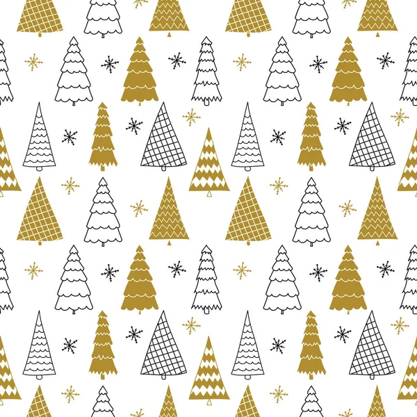 Kiefernmuster Design Mit Verschiedenen Weihnachtsbäumen Lustiges Handgezeichnetes Doodle Nahtloses Muster — Stockvektor
