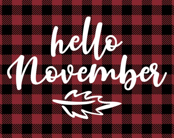 Hello November Text Red Black Tartan Plaid Scottish Seamless Pattern — Stock Vector