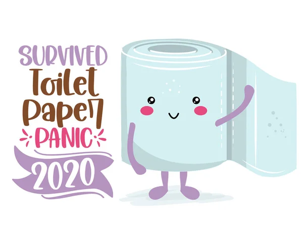 Přežil Toaletní Papír Panika 2020 Funny Toaletní Papír Kawaii Stylu — Stockový vektor