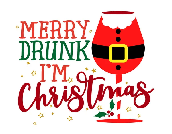 Feliz Bêbado Sou Natal Frase Para Natal Cheers Letras Desenhadas — Vetor de Stock