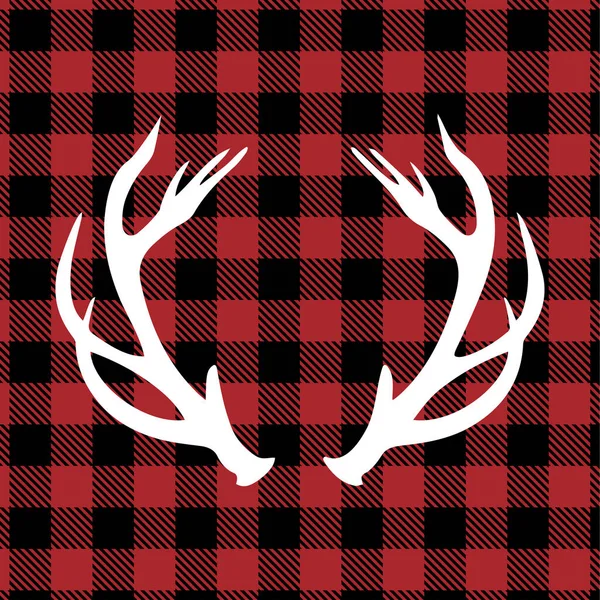 Raindeer Antlers Red Black Tartan Plaid Scottish Seamless Pattern Greeting — Stok Vektör