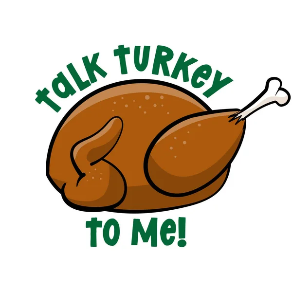 和我说说土耳其吧 用卡通烤火鸡做的感恩节笑话 圣诞节的书法短语 适合T恤 问候卡 邀请函 丑陋的毛衣 — 图库矢量图片