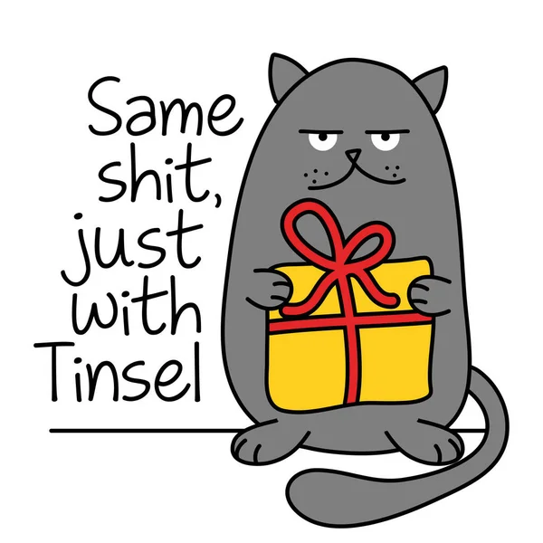 Same Shit Just Tinsel Cute Gray Cat Christmas Gift Grumpy — Wektor stockowy