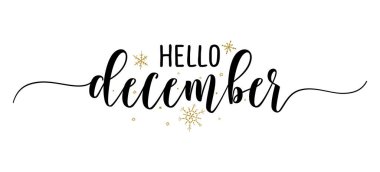 Merhaba Aralık - İlham verici Noel güzel el yazısı, hediye etiketi, harfli mesaj. El yapımı kış, Aralık tabiri. Xmas için el yazısı modern fırça kaligrafisi. Çeviri: nazo82.