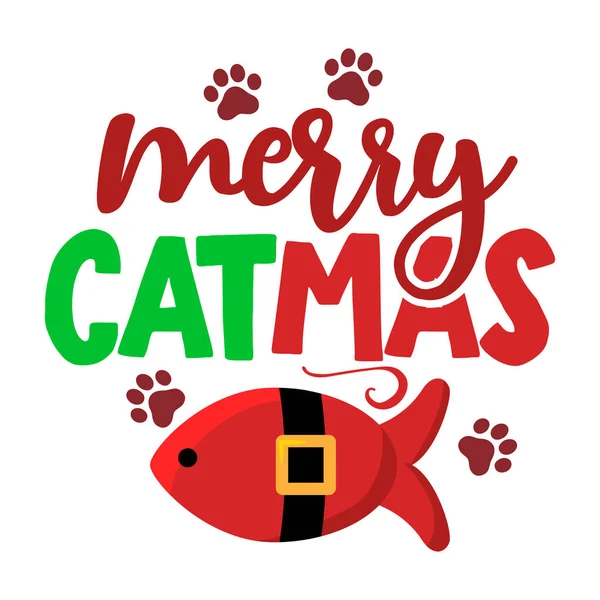 Deseamos Una Frase Caligrafía Merry Catmas Cat Para Navidad Letras — Archivo Imágenes Vectoriales