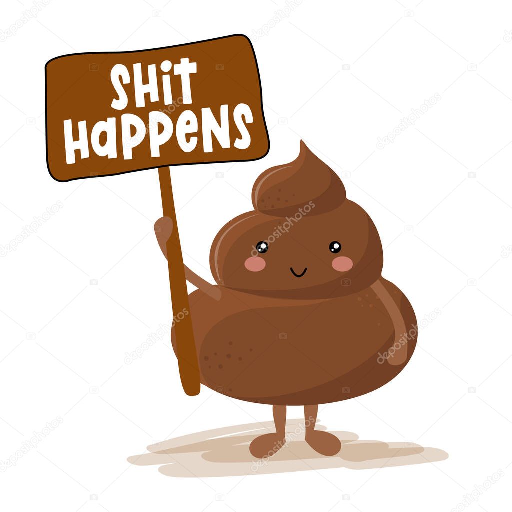 Shit Happens - Cute poop, shit in kawaii style. For ugly sweaters, t-shirt, mug, gift. Toilet, restroom, wc decoration.
