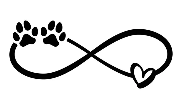 Köpek ya da kedi pençesi izleri ve kalp - sonsuz şekilli - güzel dövme, mürekkep. Pençe izi ve sonsuzluk sembolü içinde kalp olan güzel bir kalp. Hayvan severler için modern tasarım.