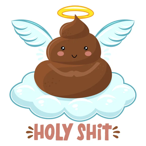 Holy Shit Cute Smiling Happy Poop Heaven White Cloud Angel — Vector de stock