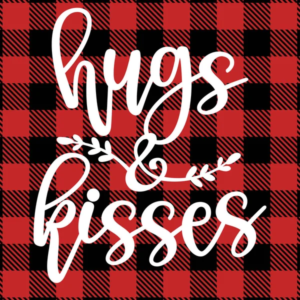 Hugs Kiss Christmas Valentine Day Decoration Tartan Plaid Scottish Seamless — стоковый вектор