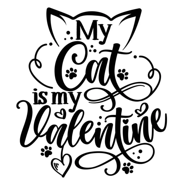 고양이는 발렌타인데이를 스러운 어구이다 손으로 아름다운 인사말 초대장 티셔츠 인쇄에 — 스톡 벡터