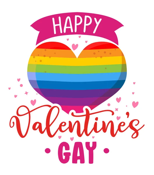 Happy Valentine Gay Slogan Orgulho Lgbtq Contra Discriminação Homossexual Caligrafia — Vetor de Stock