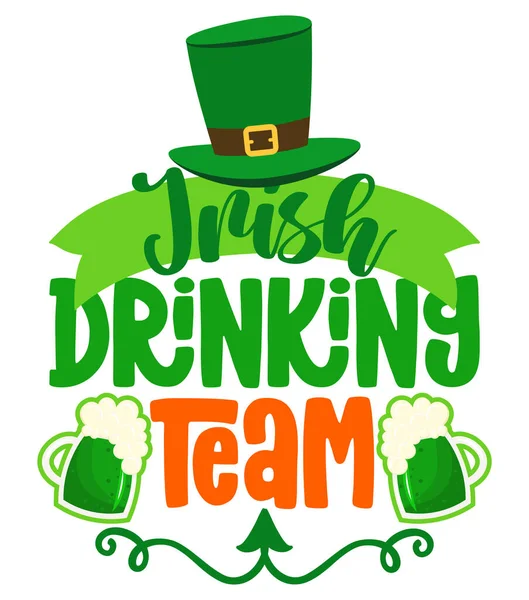 爱尔兰饮酒小组 有趣的圣帕特里克节灵感字母设计海报 T恤衫 邀请函 爱尔兰语Leprechaun Shenigans啤酒搞笑引语 — 图库矢量图片