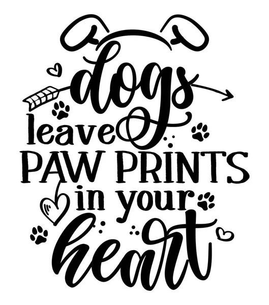 Hunde Hinterlassen Fußabdrücke Herzen Bezaubernde Kalligrafie Phrase Zum Valentinstag Handgezeichneter — Stockvektor