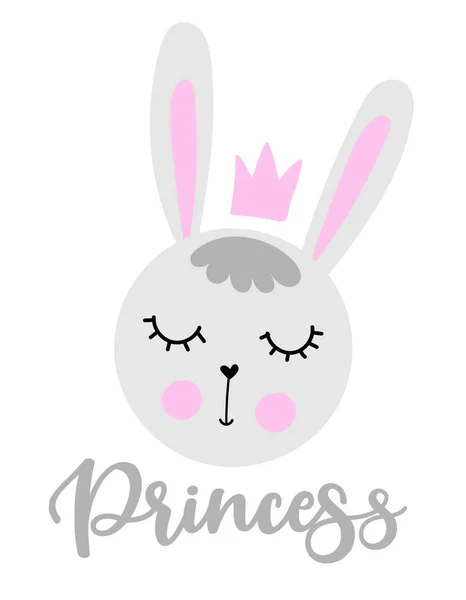 Divertido Conejito Princesa Lindo Dibujo Conejito Caligrafía Divertida Para Vacaciones — Vector de stock