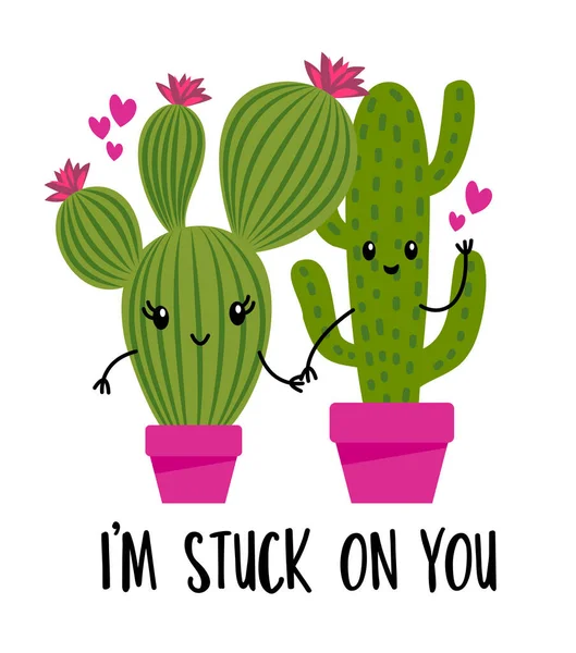 Estoy Atrapado Lindo Dibujado Mano Par Cactus Ilustración Estilo Kawaii — Vector de stock