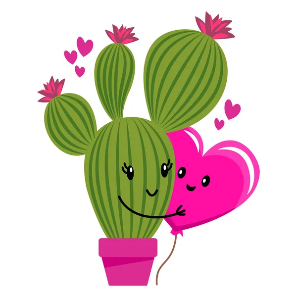 Valentine Catus Knuffelt Een Hartvormige Ballon Schattig Handgetekend Paar Illustratie — Stockvector