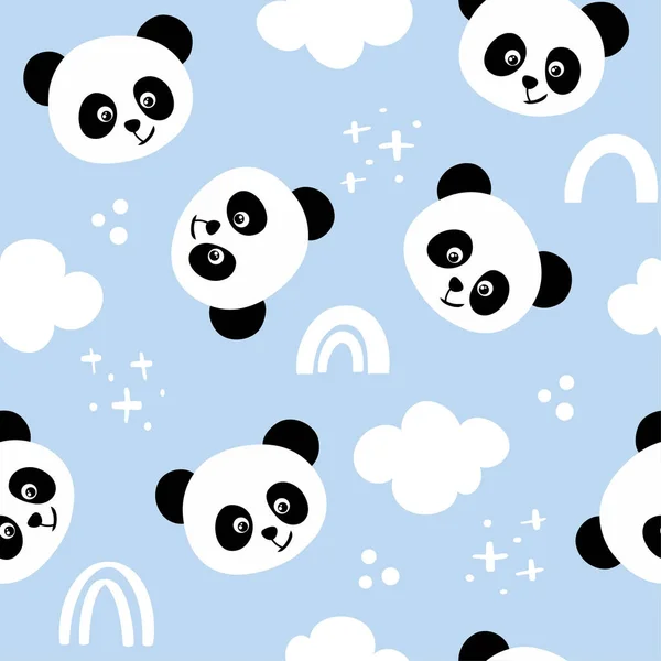 Conception Motif Ours Panda Avec Des Têtes Panda Ciel Cludy — Image vectorielle