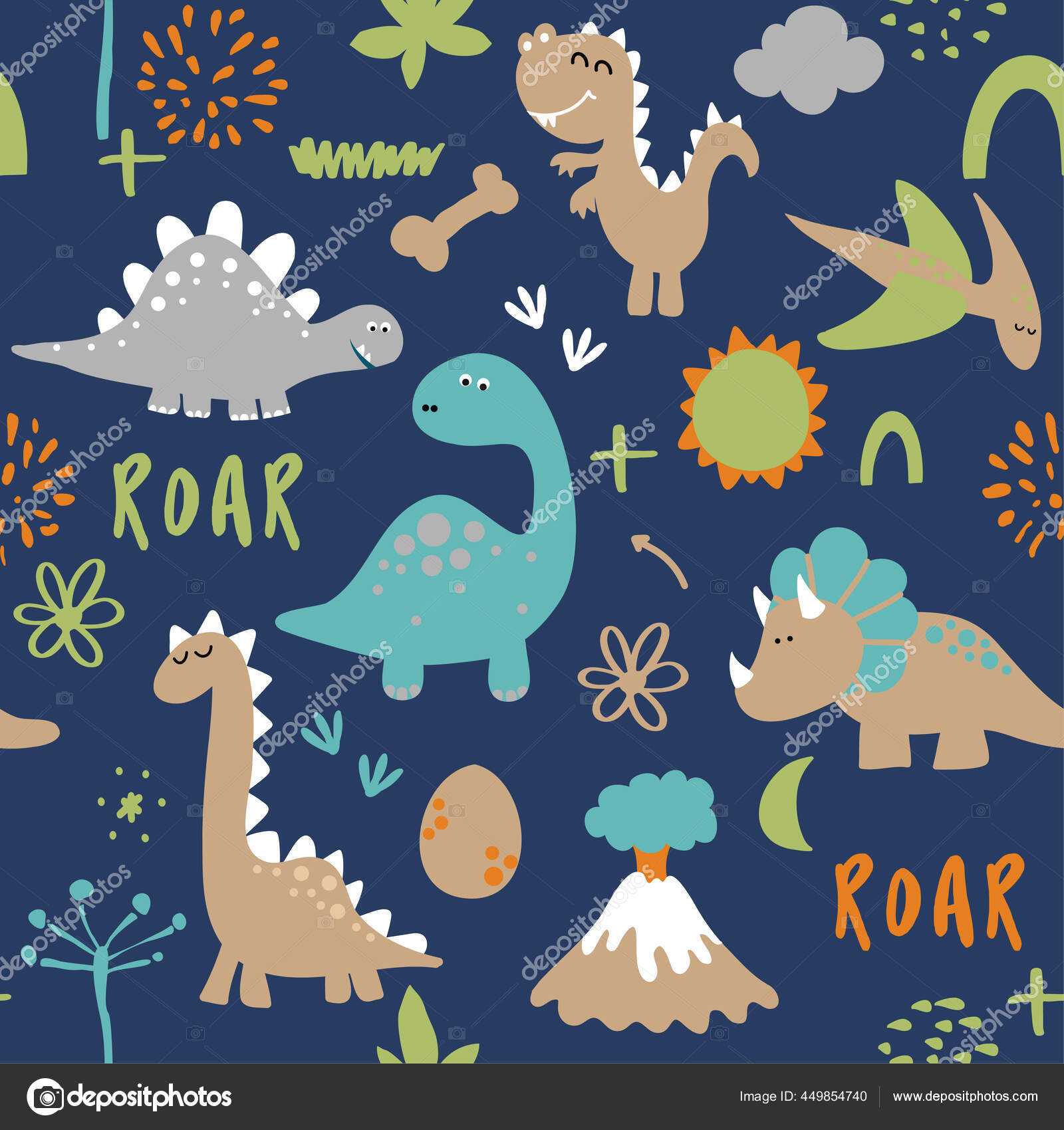 Totally roarsome (awesome) - Cute Dino print design - funny hand