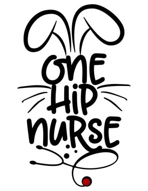 Bir tane Hip Nurse - Paskalya karantinası için yazı yazan mektup posteri. Paskalya yumurtası avı için güzel bir el çizimi tavşan. 2021 Paskalya İptal.