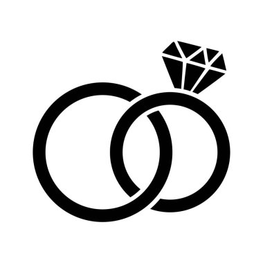 Nişan yüzüğü çifti, tebrik kartları için siyah elmas yüzükler, hediye etiketleri, düğün setleri. Damat ve gelin tasarımı. Bekarlığa veda partisi. Düğün davetiyesi logosu.