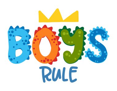 Erkekler metni yırtıcı desenle yönetirler. Şirin Dino parmak izi tasarımı. Komik el çizimi karalama, çizgi film timsahı. Poster ya da tişört tekstil grafik tasarımı için iyi. Vektör el çizimi resimleme.