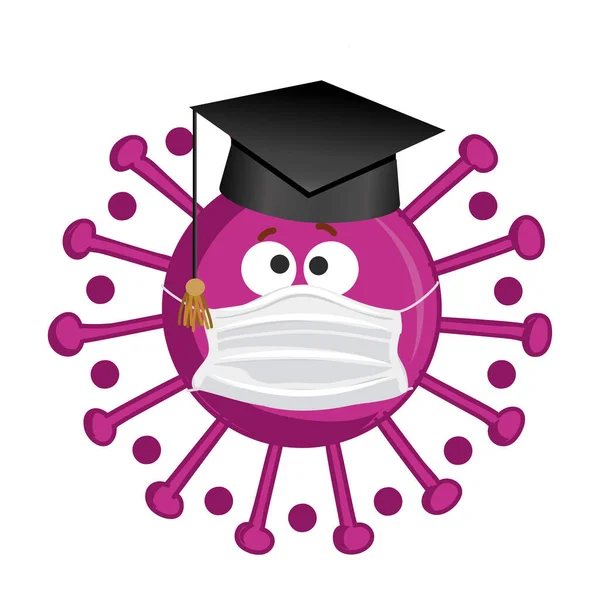 Congratulations Graduates Class 2021 Kawaii Coronavirus Graduation Hat Vector Illustration — Vetor de Stock