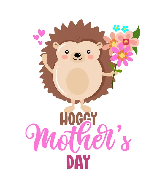 Hoggy Feliz Día Madre Lindo Erizo Dibujado Mano Ilustración Cartel — Archivo Imágenes Vectoriales