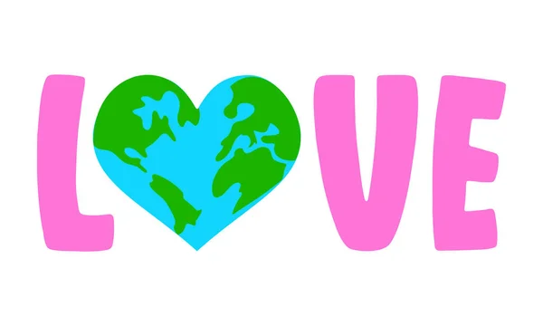 Logotipo Love Earth Citas Texto Dibujo Del Planeta Tierra Con — Vector de stock