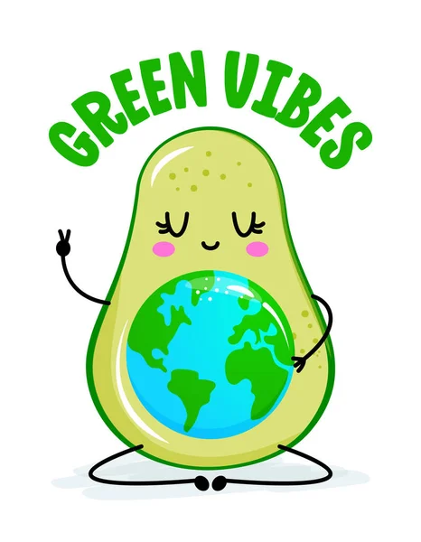 Green Vibes Divertido Lindo Personaje Aguacate Con Vientre Del Planeta — Vector de stock