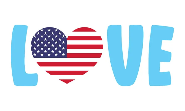 Love Usa Usa Flagga Hjärtform Självständighetsdagen Usa Med Motiverande Text — Stock vektor