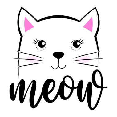 Miyav - şirin kedicik miyavlama kelimesiyle çiziyor. Yaz ve bahar tatili için tuhaf bir el yazısı. Reklam, poster, çocuk kıyafetleri, tebrik kartı, pijama için mükemmel. Güzel güzel kedi..