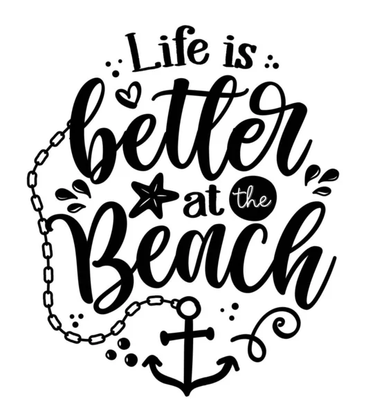 Vida Melhor Praia Citação Inspiradora Sobre Verão Tipografia Engraçada Com — Vetor de Stock