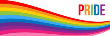 Gökkuşağı bayrağı sallayan Gurur Bayrağı. LGBT Bayrak Dalgası. Mutlu Gurur Ayı Vektör İllüzyonu. Komik çizim şekli. Poster ya da tişört tekstil grafik tasarımı. Duvar kağıdı, ambalaj kağıdı.