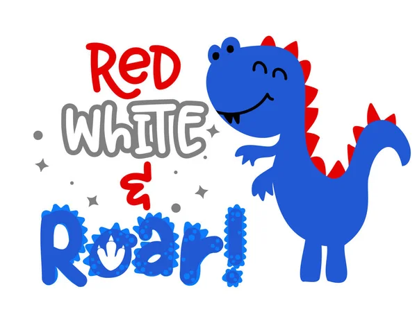 Rouge Blanc Rugissement Rawr Aux Couleurs Des Etats Unis Dino — Image vectorielle