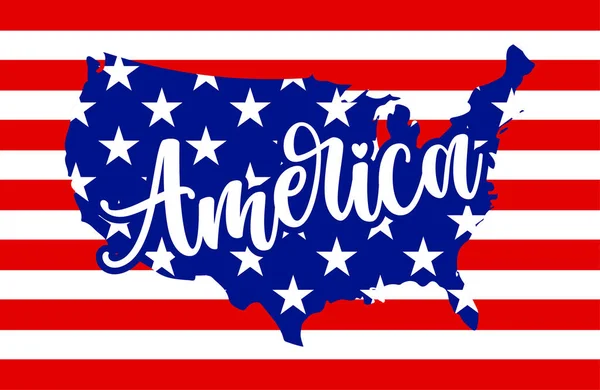 America Bandiera Usa Nella Forma Della Mappa Degli Stati Uniti — Vettoriale Stock