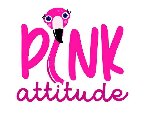 Roze Attitude Tekst Label Met Flamingo Hoofd Motivationele Citaten Handgeschilderde — Stockvector