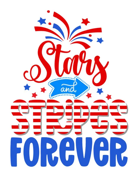 Estrellas Rayas Para Siempre Feliz Día Independencia Julio Diseño Letras — Vector de stock