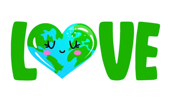Love Earth Sticker Text Quotes Planet Earth Drawing Eco Friendly — Stockový vektor