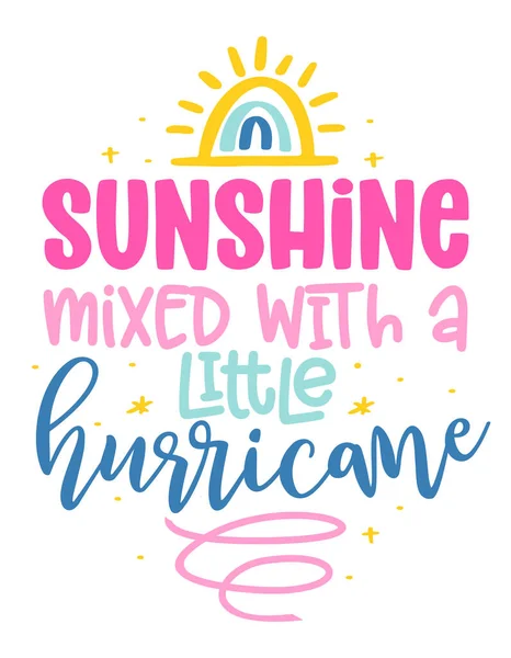 Sunshine Mixed Little Hurricane Slogan Tee Print Design Rainbow Hand — Vector de stock