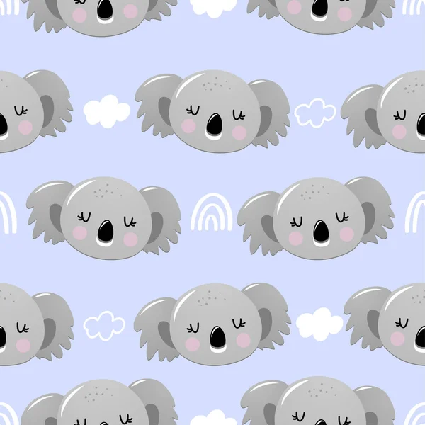 Koala Bear Pattern Design Coala Heads Cloudy Sky Funny Hand — Stock Vector