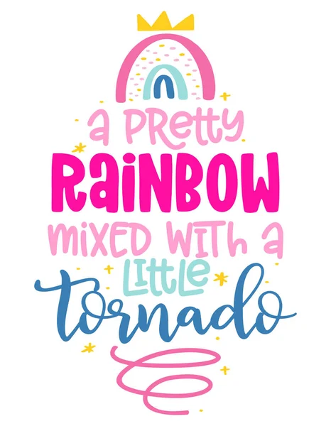 Pretty Rainbow Mixed Little Tornado Slogan Tee Print Design Rainbow — Stockový vektor