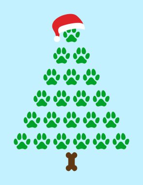 Size mutlu Noeller diliyoruz. Noel şekilli köpek ve kedi patileri hediye etiketi olarak. Noel tebrik kartları ve davetiyeler için el çizimi ayak izleri. Tişört, kupa, hatıra defteri, hediye, matbaa makinesi....
