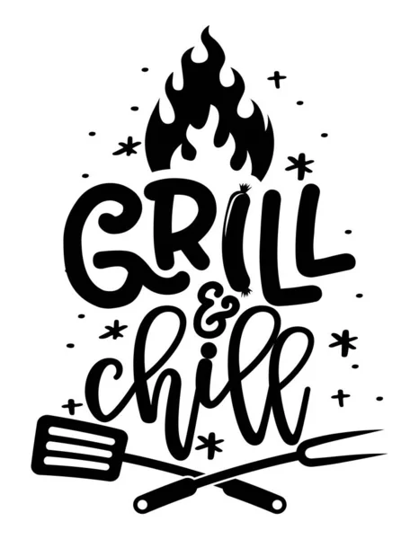Grill Chill Étiquette Éléments Barbecue Pour Étiquettes Logos Badges Autocollants — Image vectorielle