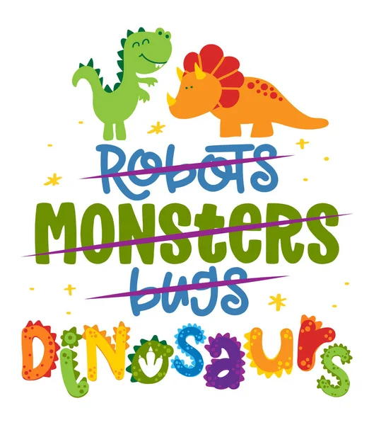Robots Monnsters Bugs Dinosaurs Funny Hand Drawn Doodle Cartoon Dino — Stock Vector
