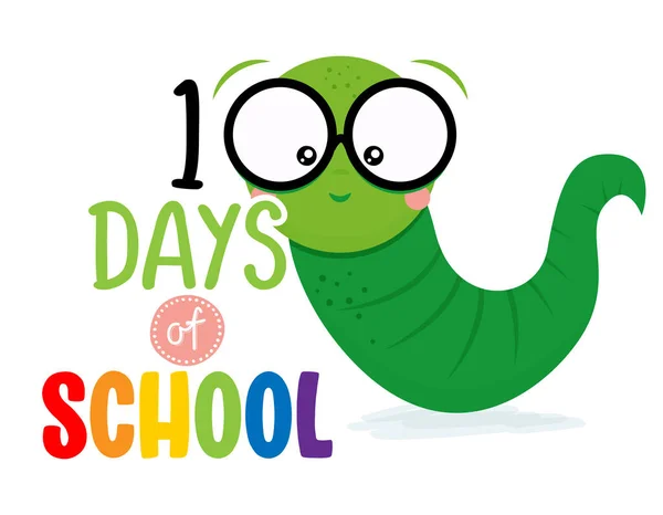 100 Days School Smart Worm Students Quote Cute Catterpillar Character — Stock Vector