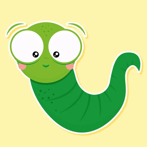 Cute Green Worm Isolated Back School Character Smart Catterpillar Animal — Stock Vector